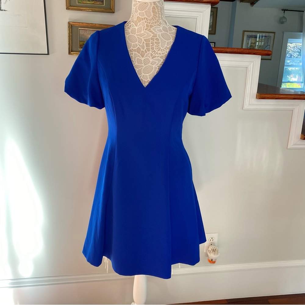 MILLY Amelia Cady Dress Cobalt Blue Puffy Sleeves Sz 6 - Picture 2 of 7